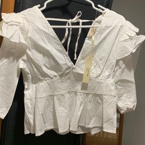 Chocolate USA, white shirt, deep V in the back with a tie NWT